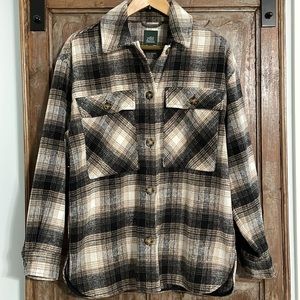 Wild Fable Brown, Cream, and Black Plaid Flannel Shacket Size S